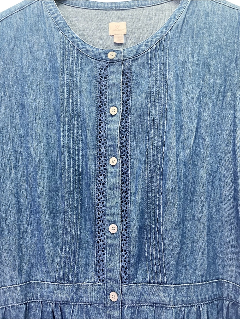 NWT Gap x LoveShackFancy Denim Tiered Midi Dress L Dark Wash Lace Button Front - Picture 9 of 16